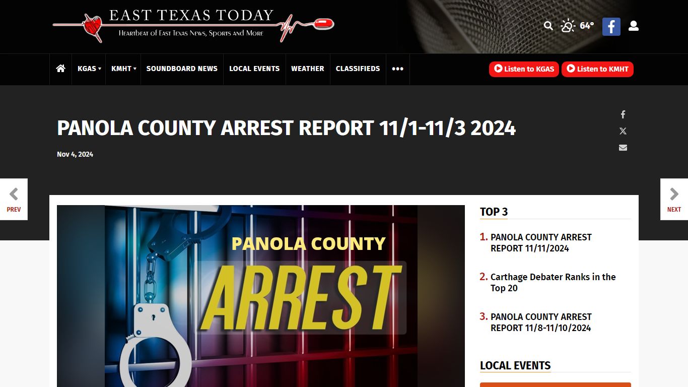 PANOLA COUNTY ARREST REPORT 11/1-11/3 2024