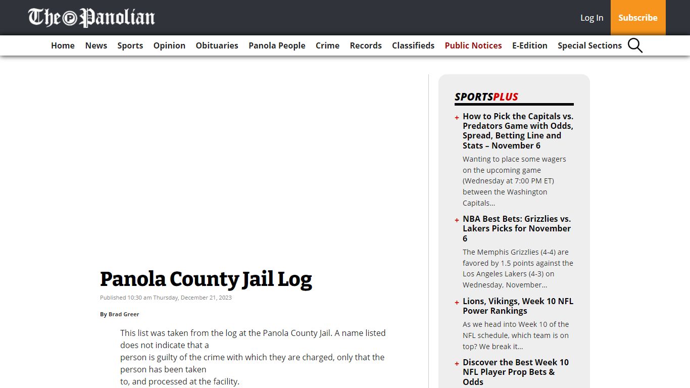 Panola County Jail Log - The Panolian